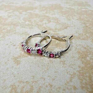Sterling Silver 925 Pink CZ Hoop Earrings